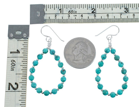Turquoise Sterling Silver Navajo Indian Bead Hook Dangle Earrings SX10455