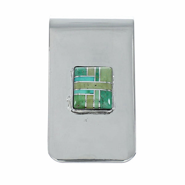 Navajo Turquoise And Sterling Silver Inlay Money Clip SX10463