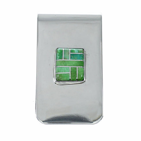 Genuine Navajo Turquoise And Sterling Silver Inlay Money Clip SX10464