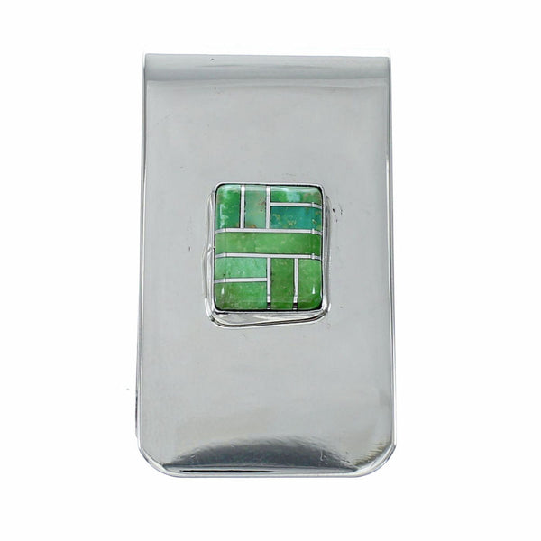 Genuine Navajo Turquoise And Sterling Silver Inlay Money Clip SX10464
