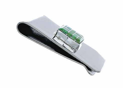 Genuine Navajo Turquoise And Sterling Silver Inlay Money Clip SX10464