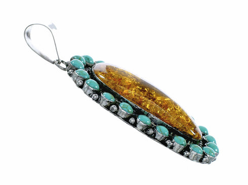 Genuine Navajo Sterling Silver Turquoise Amber Pendant SX10465