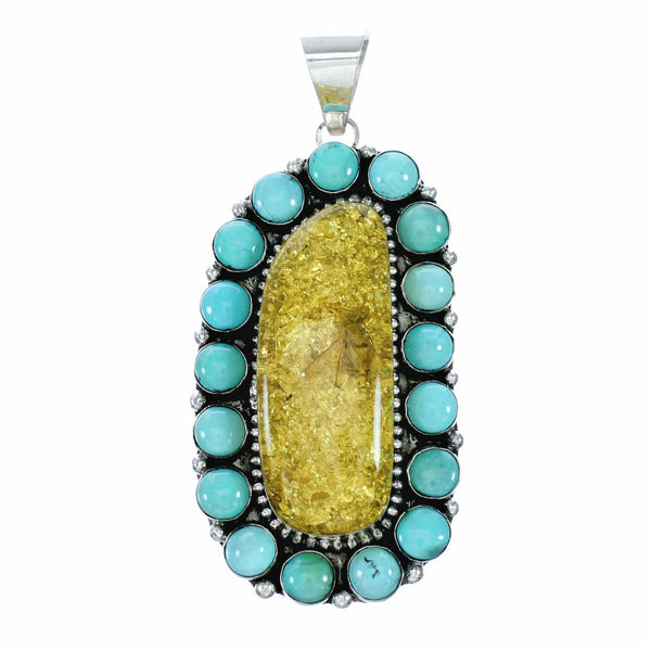Genuine Navajo Sterling Silver Turquoise Amber Pendant SX10466