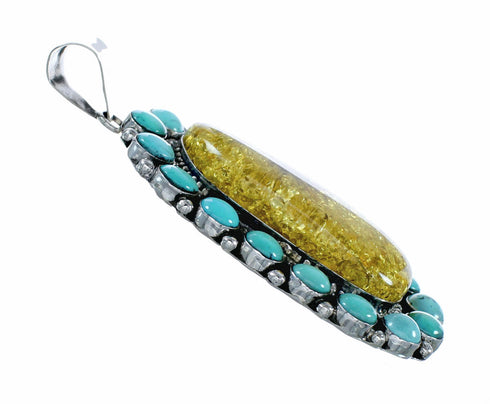 Genuine Navajo Sterling Silver Turquoise Amber Pendant SX10466