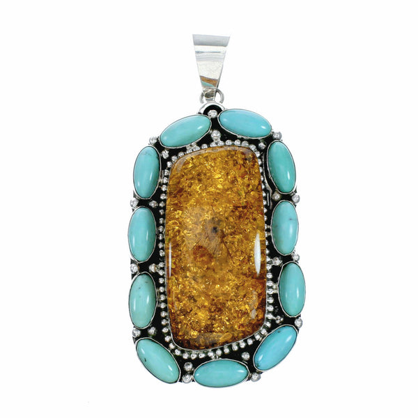 Navajo Sterling Silver Turquoise Amber Pendant SX10467