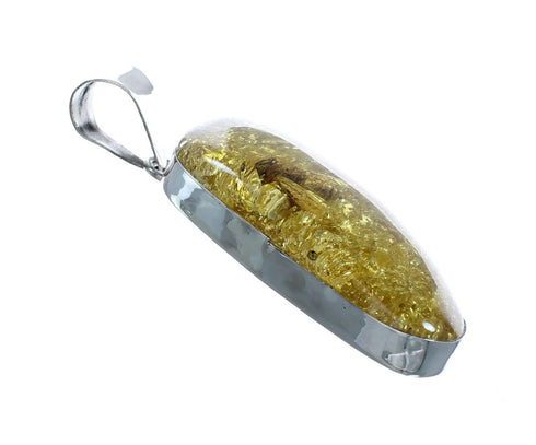 Navajo Sterling Silver Amber Native American Pendant SX10468