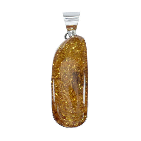 Navajo Sterling Silver Amber Native American Pendant SX10469