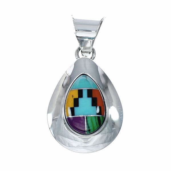 Multicolor Inlay Sterling Silver Tear Drop Pendant SX10488