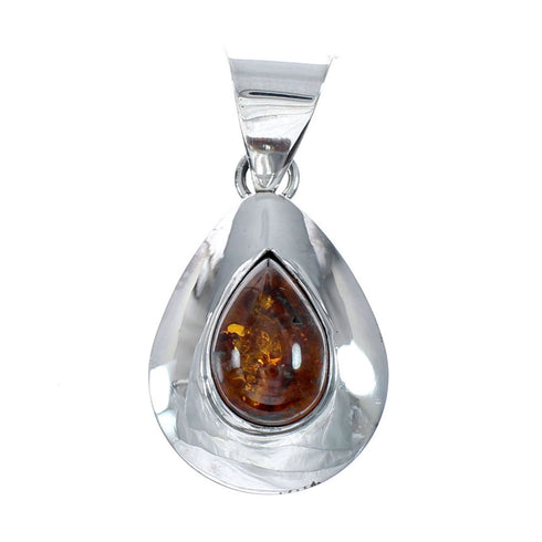 Amber Navajo Sterling Silver Tear Drop Pendant SX10486