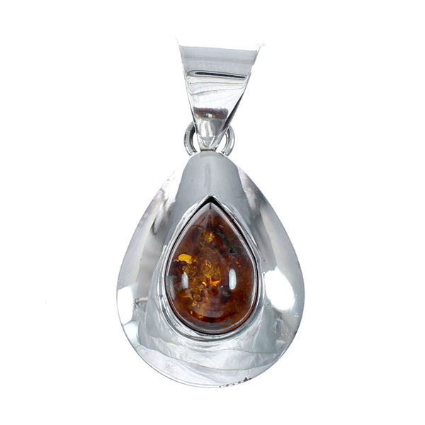 Amber Navajo Sterling Silver Tear Drop Pendant SX10486