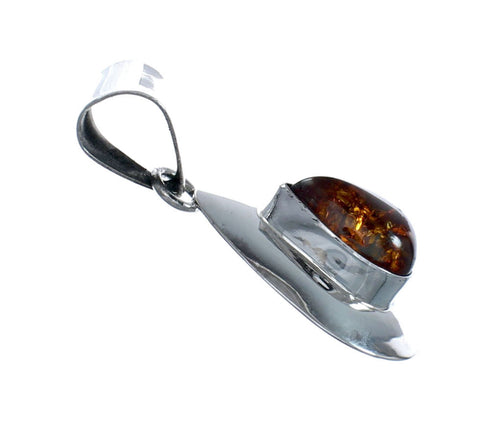 Amber Navajo Sterling Silver Tear Drop Pendant SX10486
