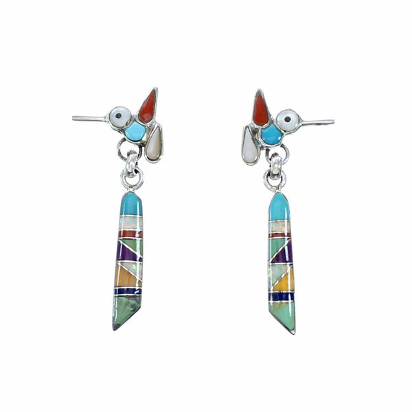 Southwest Multicolor Sterling Silver Post Dangle Bird Earrings SX10507