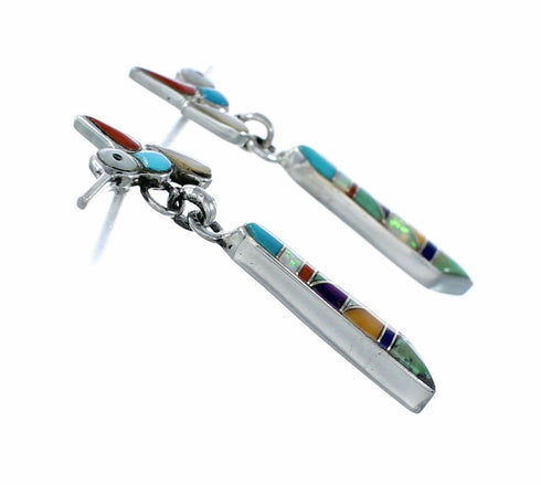 Southwest Multicolor Sterling Silver Post Dangle Bird Earrings SX10507