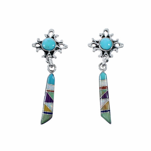 Southwest Multicolor Sterling Silver Post Dangle Earrings SX10491