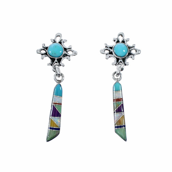 Southwest Multicolor Sterling Silver Post Dangle Earrings SX10491