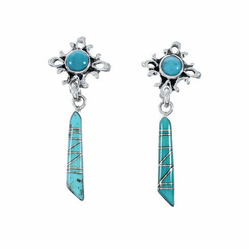 Southwest Turquoise And Sterling Silver Post Dangle Earrings SX10492