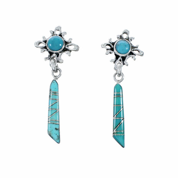 Southwest Turquoise And Sterling Silver Post Dangle Earrings SX10492