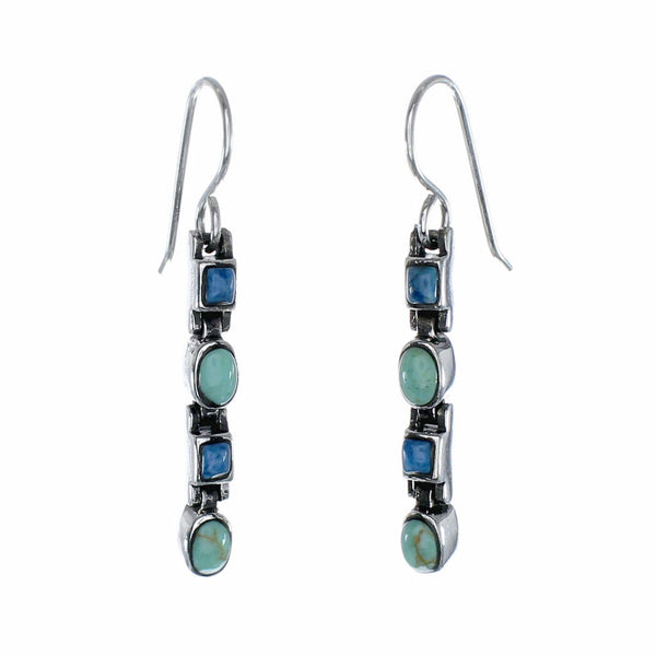 Sterling Silver Turquoise And Denim Lapis American Indian Hook Dangle Earrings SX10504