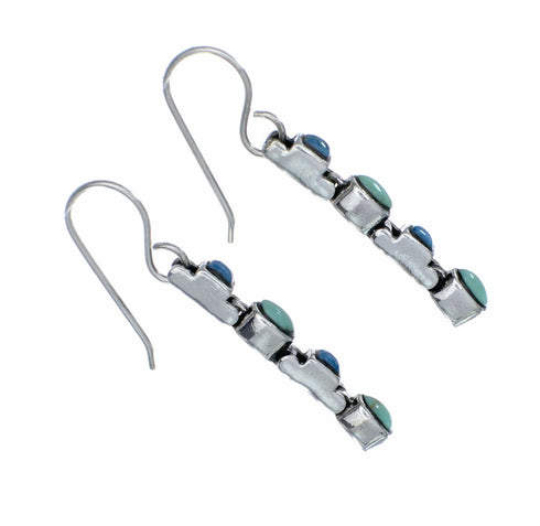 Sterling Silver Turquoise And Denim Lapis American Indian Hook Dangle Earrings SX10504