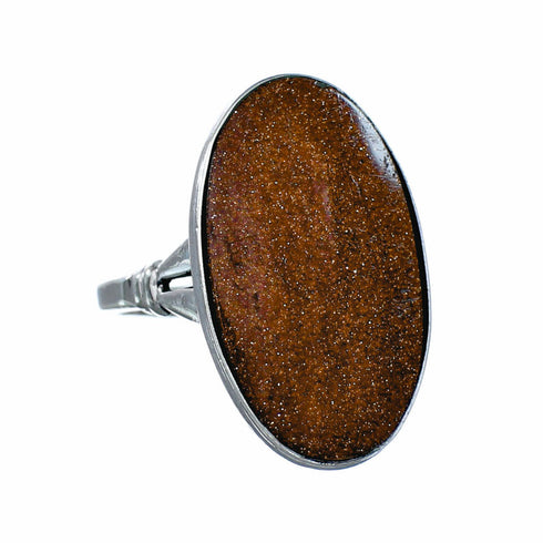 Sterling Silver American Indian Goldstone Ring Size 6 SX10481