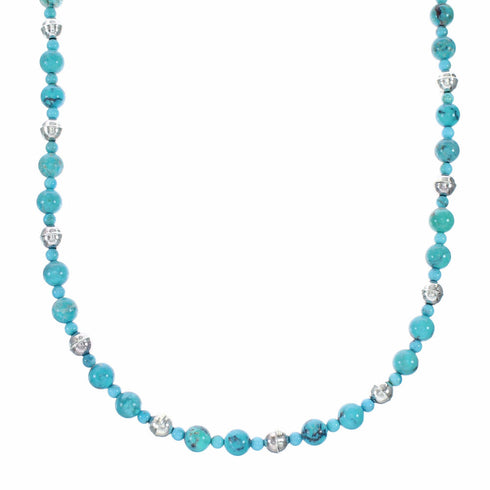 Turquoise Sterling Silver Native American Jewelry Bead Necklace SX10479