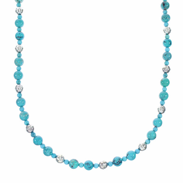 Turquoise Sterling Silver Native American Jewelry Bead Necklace SX10479