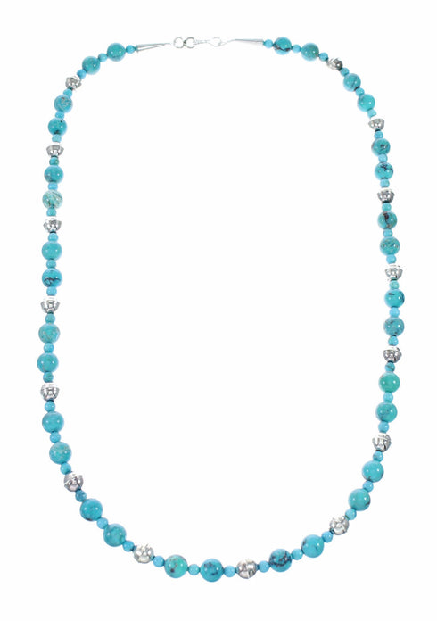 Turquoise Sterling Silver Native American Jewelry Bead Necklace SX10479