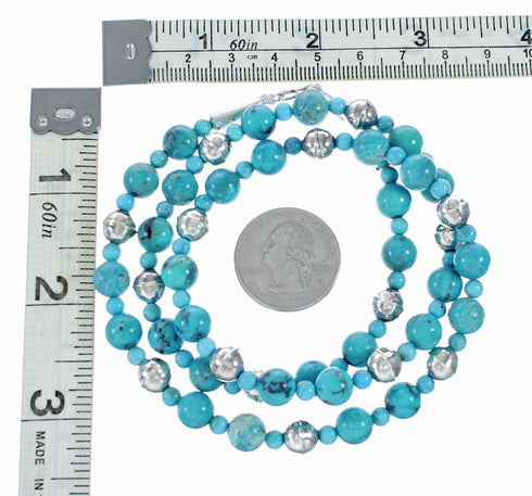 Turquoise Sterling Silver Native American Jewelry Bead Necklace SX10479