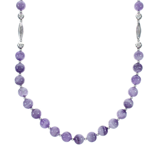 Sterling Silver And Amethyst Navajo Bead Necklace SX10480