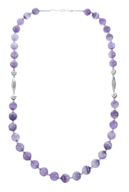 Sterling Silver And Amethyst Navajo Bead Necklace SX10480