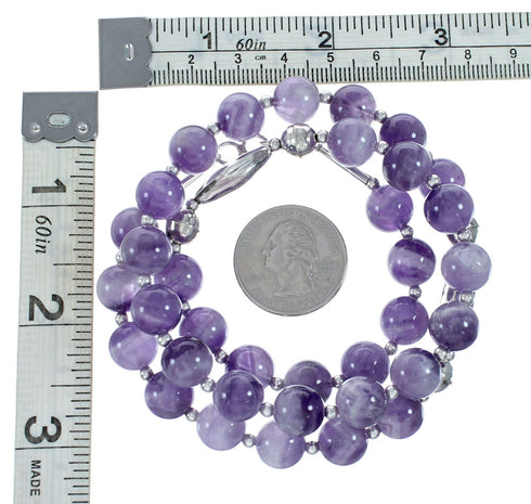 Sterling Silver And Amethyst Navajo Bead Necklace SX10480
