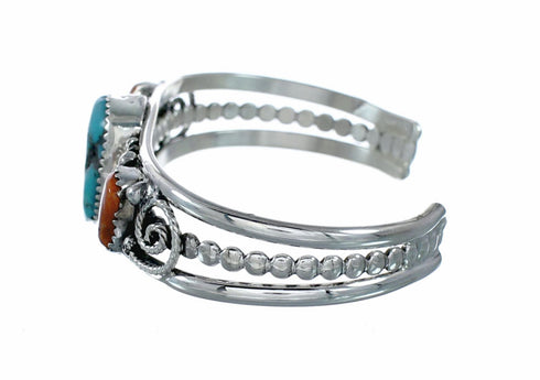Turquoise And Coral Sterling Silver Navajo Cuff Bracelet SX10470