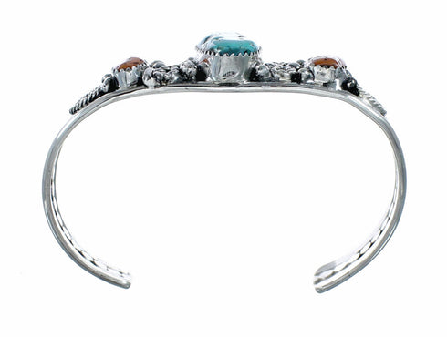 Turquoise And Coral Sterling Silver Navajo Cuff Bracelet SX10470