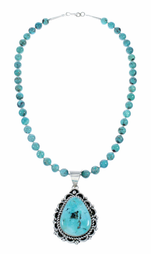 Navajo Turquoise Sterling Silver Necklace Pendant Set SX10476