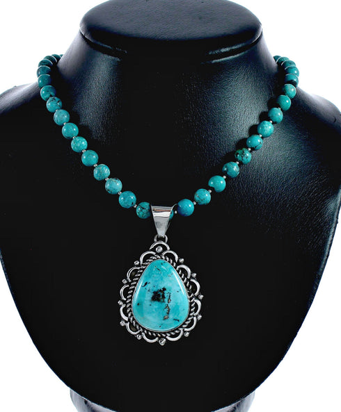 Navajo Turquoise Sterling Silver Necklace Pendant Set SX10476