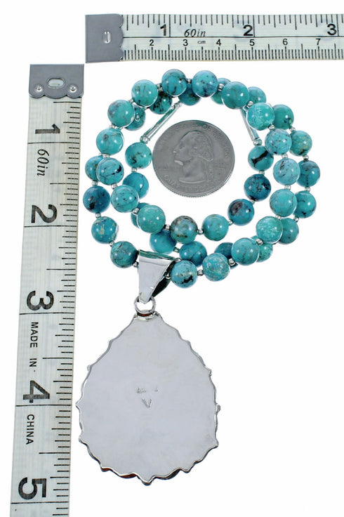 Navajo Turquoise Sterling Silver Necklace Pendant Set SX10476
