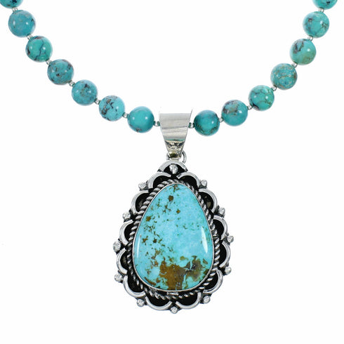 Navajo Turquoise Sterling Silver Necklace Pendant Set SX10477