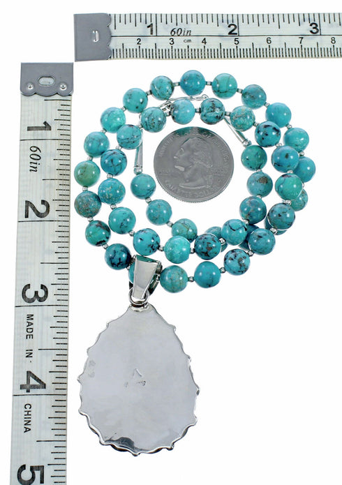 Navajo Turquoise Sterling Silver Necklace Pendant Set SX10477