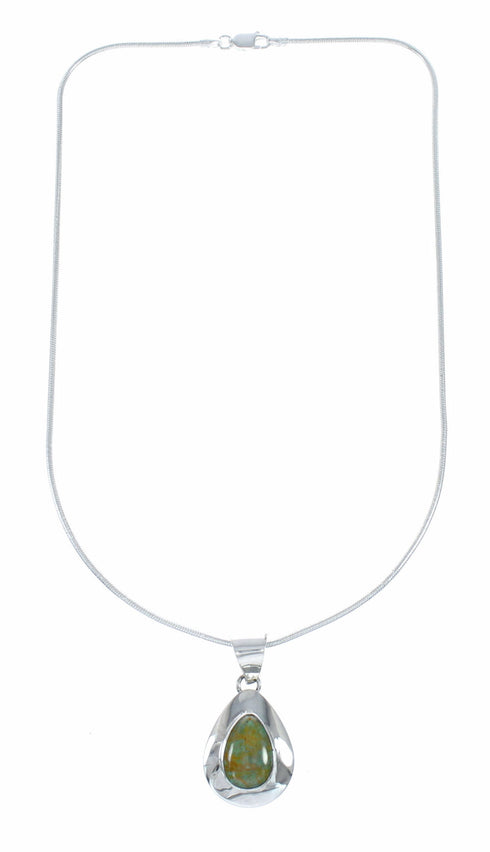 Sterling Silver Turquoise Navajo Tear Drop Pendant 16" Italian Snake Chain Necklace Set SX10503
