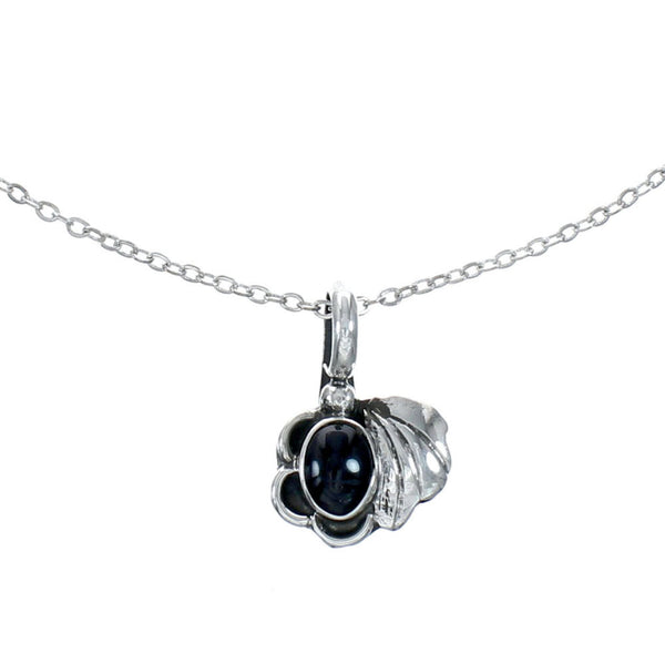 Navajo Onyx Sterling Silver Leaf Flower Link Chain Necklace SX10502