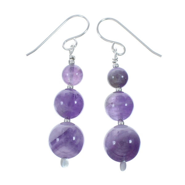 Genuine Sterling Silver Amethyst Bead Hook Dangle Earrings SX10521