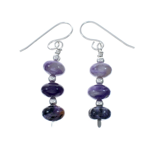 Genuine Sterling Silver Amethyst Bead Hook Dangle Earrings SX10522