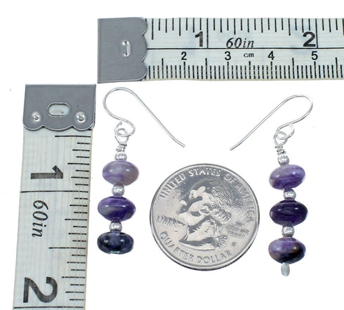 Genuine Sterling Silver Amethyst Bead Hook Dangle Earrings SX10522