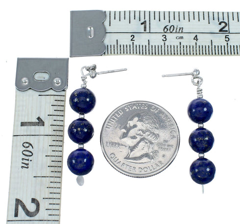 Navajo Indian Lapis Sterling Silver Bead Hook Dangle Earrings SX10523