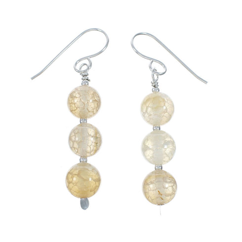 Genuine Sterling Silver Agate Bead Hook Dangle Earrings SX10557