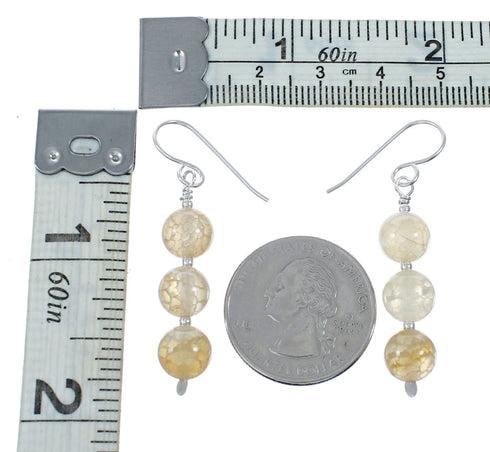 Genuine Sterling Silver Agate Bead Hook Dangle Earrings SX10557