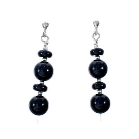 Sterling Silver Navajo Onyx Bead Post Dangle Earrings SX10528