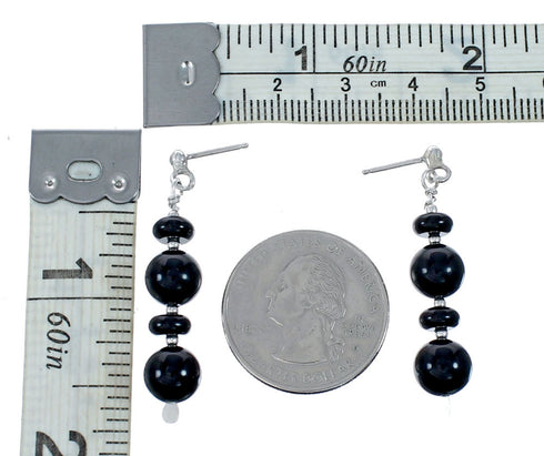 Sterling Silver Navajo Onyx Bead Post Dangle Earrings SX10528