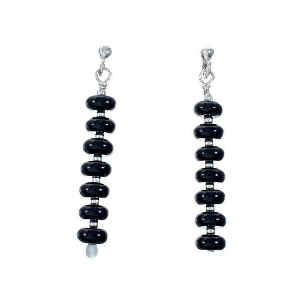Onyx Sterling Silver Southwest Bead Post Dangle Earrings SX10525