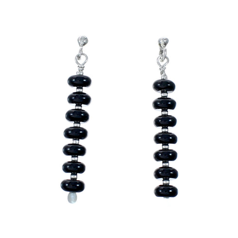 Navajo Hematite Sterling Silver Hook Dangle Earrings SX10555